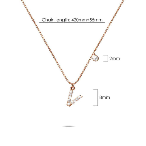 Solid 925 Sterling Silver Initial Crystal Personalised Alphabet Letter Necklace Rose Gold Filled